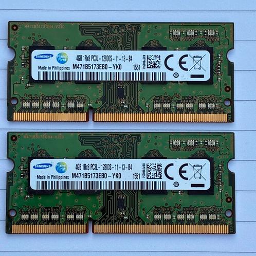 2x 4GB ddr3 PC3L-12800s (1600Mhz) low voltage, Computers en Software, RAM geheugen, Gebruikt, Laptop, 4 GB, DDR3, Ophalen of Verzenden
