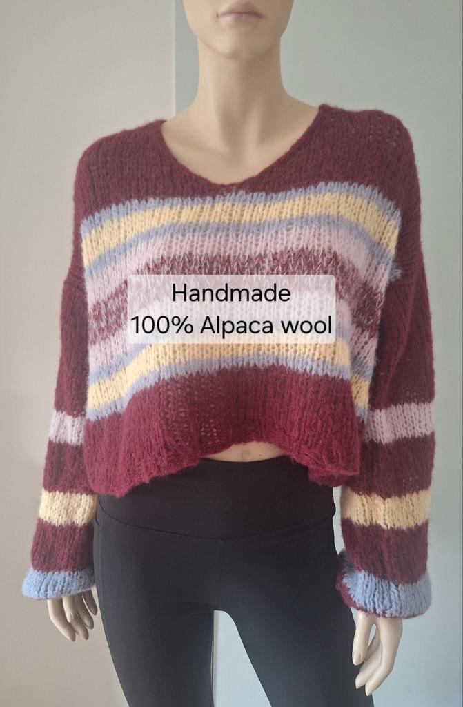 Warme zachte Alpacawol trui in bordeaux multicolor M/L, Kleding | Dames, Truien en Vesten, Zo goed als nieuw, Rood, Ophalen of Verzenden