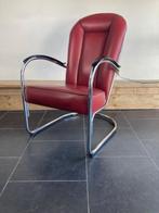 Gispen AA fauteuil met Gispen 443 hocker , rood leder, Gebruikt, Design, 75 tot 100 cm, Ophalen of Verzenden