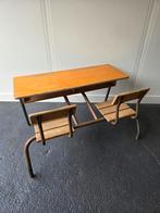 Vintage industrieel frans bureau schoolbank schooltafel, Ophalen, Gebruikt, Tafel(s)