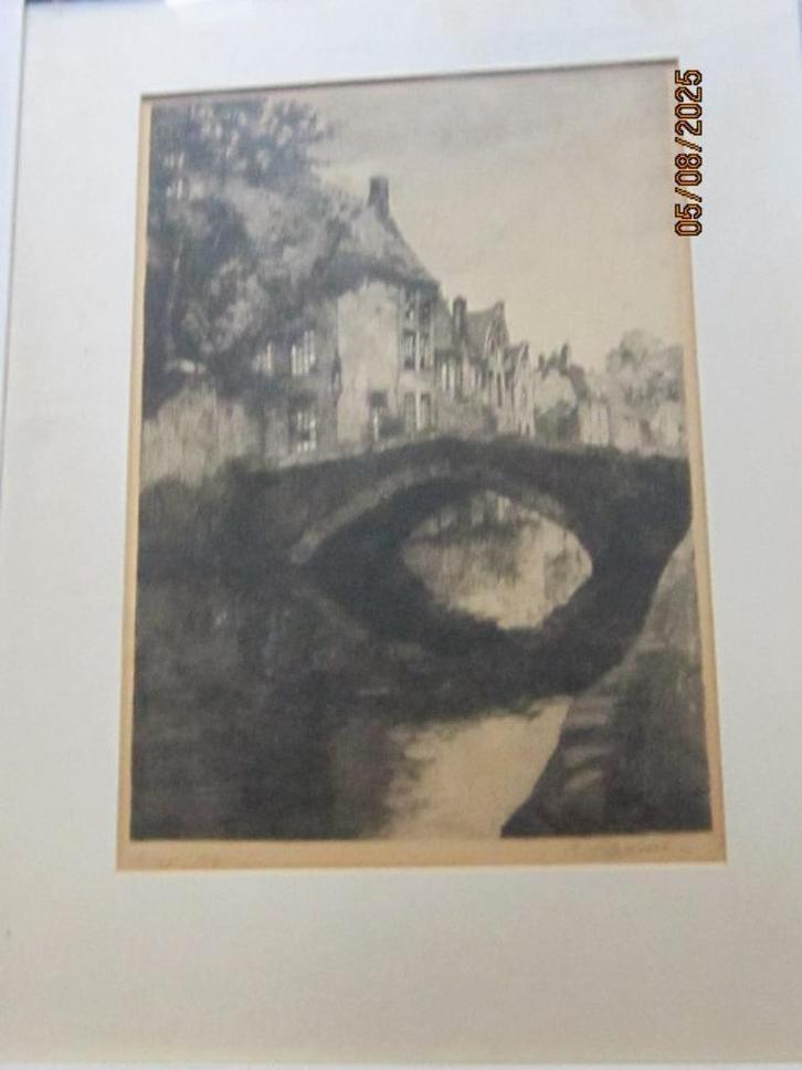 Brugge, (belgie) Mooie zw-wit ets v/d Meebrug, (bartel ), Antiek en Kunst, Kunst | Etsen en Gravures, Ophalen