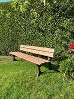 Gerestaureerde gietijzeren tuinbank met eiken houten zitting, Ophalen of Verzenden, Nieuw, Hout