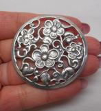 Zilveren grote vintage broche met bloemen nr.1216, 4 tot 7 cm, Verzenden, Zo goed als nieuw, Zilver