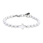 Unisex Armband met Kruishanger – Schelpparel Kralen, Staal, Wit, Nieuw, Ophalen of Verzenden