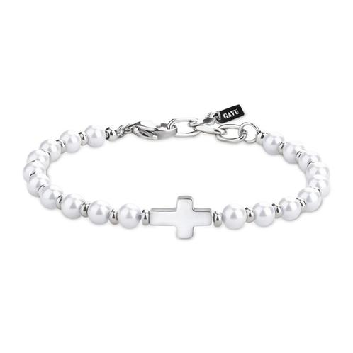 Unisex Armband met Kruishanger – Schelpparel Kralen, Sieraden, Tassen en Uiterlijk, Armbanden, Nieuw, Staal, Wit, Met bedels of kralen