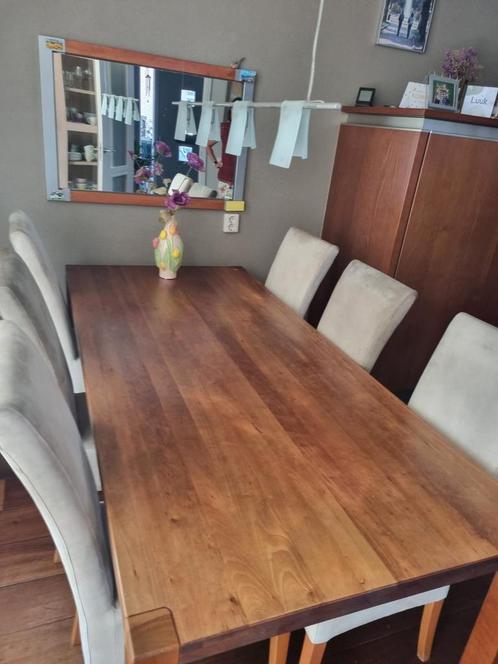 Eettafel kersen met 6 stoelen alcantara, Huis en Inrichting, Complete eetkamers, Gebruikt, Ophalen