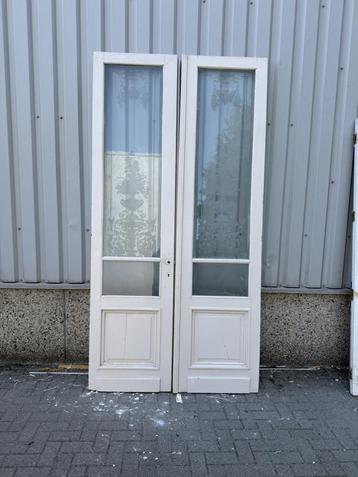 Prachtige antieke ensuitedeuren met geetst glas 71 x 285 beschikbaar voor biedingen