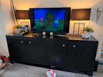 Zwart massief houten dressoir, Ophalen, 150 tot 200 cm, Zo goed als nieuw, Minder dan 100 cm