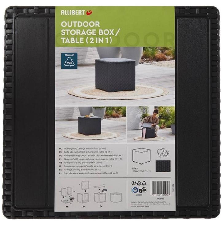 Allibert Opbergbox / Tafel - Zwart - Rotan - Nieuw, Tuin en Terras, Bergingen en Tuinkasten, Nieuw, Overige typen, Kunststof, Ophalen of Verzenden