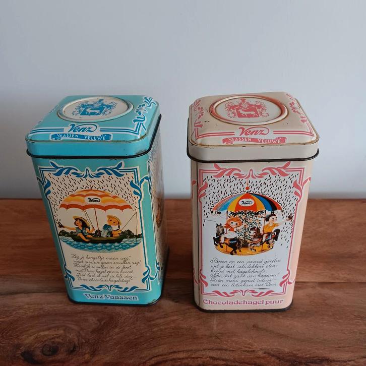 Blikjes Venz hagelslag jaren 60/70 hagelslag puur en melk, Antiek en Kunst, Curiosa en Brocante, Ophalen of Verzenden