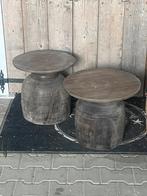 Salontafel bijzettafel van oude houten Nepal pot sober jwm, 50 tot 100 cm, Nieuw, Rond, Ophalen