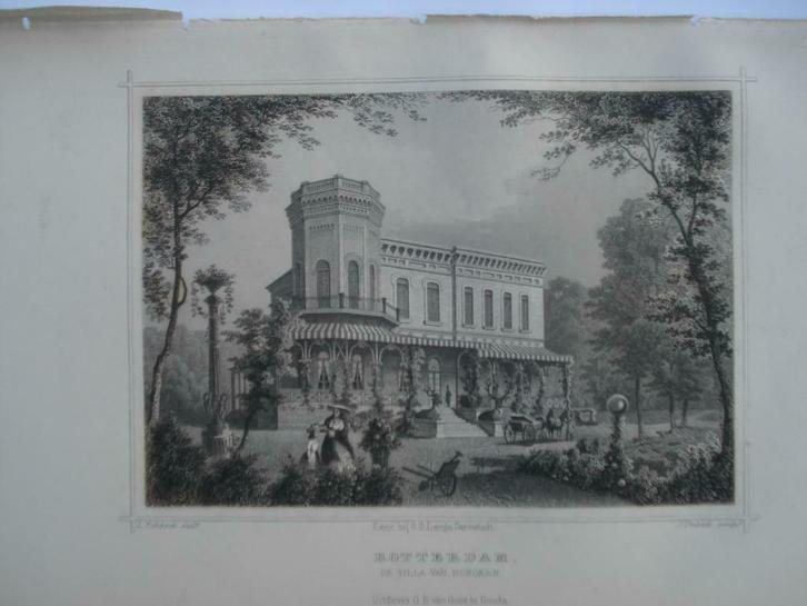 070 / Rotterdam  Villa van Hoboken  Staalgravure 1860, Antiek en Kunst, Kunst | Etsen en Gravures, Ophalen of Verzenden