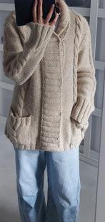 Prachtig tijdloos 100% wollen handgebreid vest jas, Verzenden, Beige, Maat 42/44 (L), Zo goed als nieuw