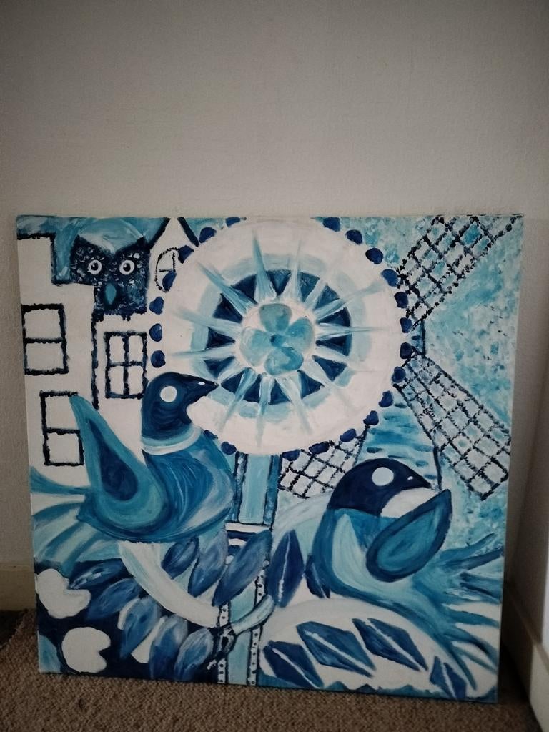 Delfts Blauw Schilderij - 80x80 cm, Ophalen