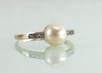Antieke Art Deco gouden ring met parel en diamant, Ophalen of Verzenden, Goud, Ring, Met edelsteen