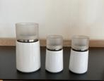 3 Blomus windlicht, kermaiek met melkglas, rubberen rand rvs, Huis en Inrichting, Overige materialen, Wit, Ophalen of Verzenden