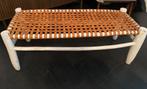 Marokkaans houten bank, wit, leer, Marrakech, Ophalen, 100 tot 125 cm, Leer, Zo goed als nieuw