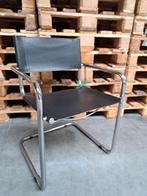 Vintage eetkamer stoel bureau buisframe zwart leer, Ophalen, Gebruikt, Zwart, Metaal