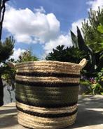 Leuke groen beige rieten mand opbergmand bloempot, Tuin en Terras, Bloempotten, Overige materialen, Rond, Binnen, Ophalen of Verzenden