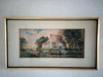 Antiek Aquarel Landschap met Huis en Boot, Ophalen of Verzenden
