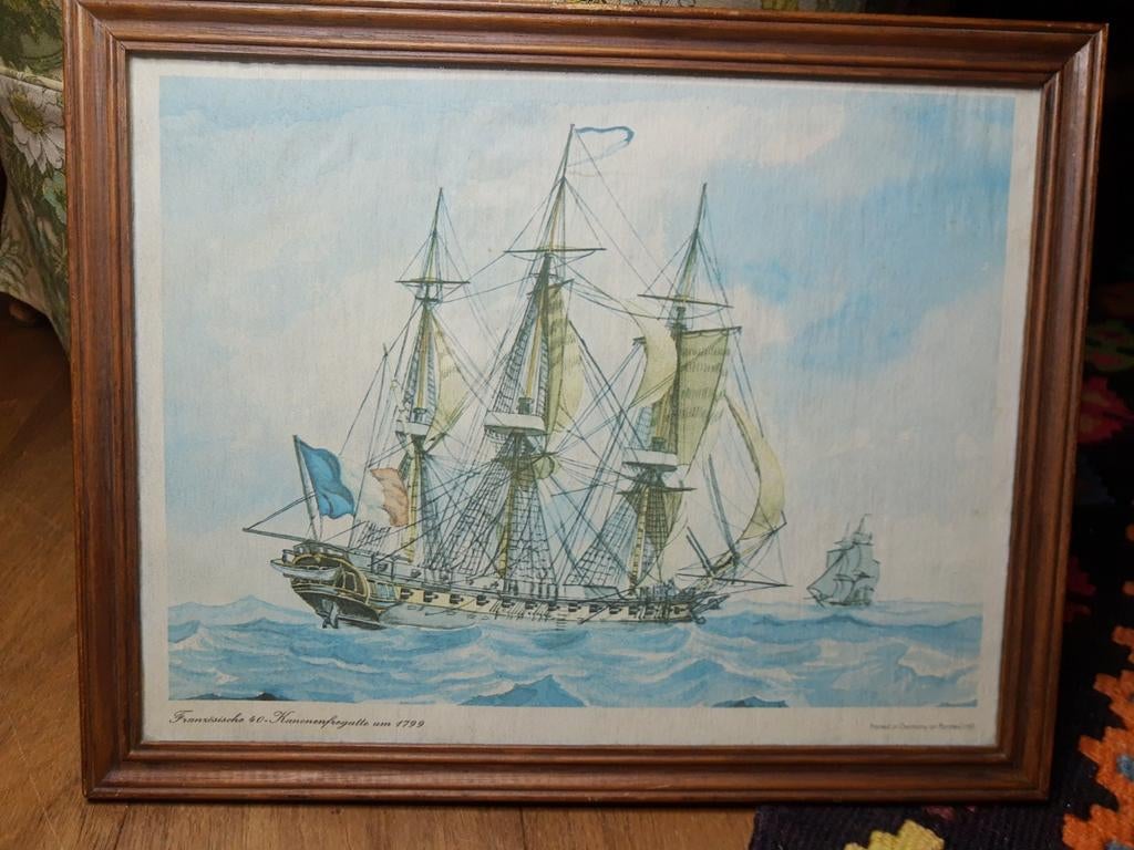Antieke wanddecoratie schip Duitse print on Paratex 1/60, Antiek en Kunst, Ophalen of Verzenden