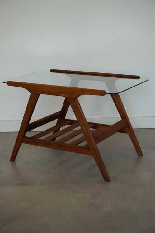 Vintage Mid-Century glazen salontafel/bijzettafel jaren 60, Huis en Inrichting, Tafels | Bijzettafels, Zo goed als nieuw, Rechthoekig