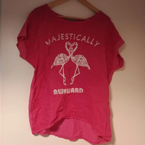 Roze t-shirt met 2 flamingo's, mt 44-46 - voor goed doel, Kleding | Dames, T-shirts, Zo goed als nieuw, Roze, Korte mouw, Ophalen of Verzenden