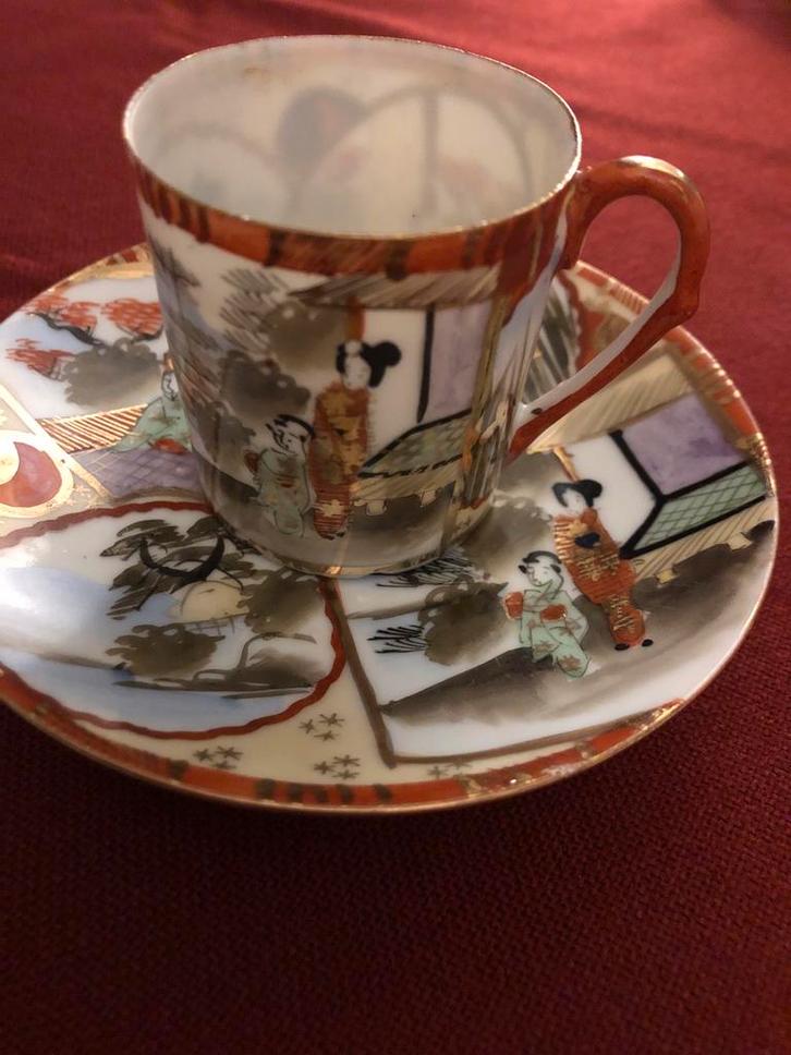 Antiek Japans kop en schotel setje, Kutani porselein, Antiek en Kunst, Antiek | Keramiek en Aardewerk, Ophalen of Verzenden