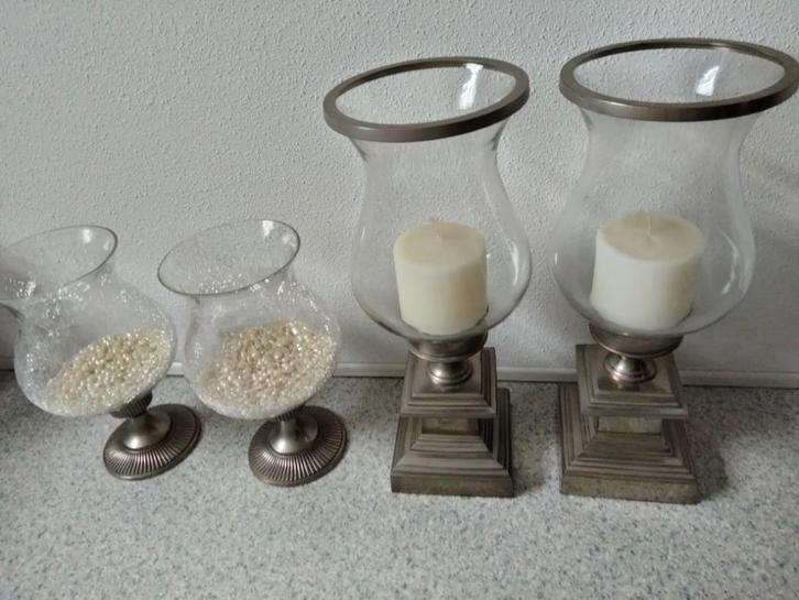 Windlichten, kandelaars.2 setjes. Ook per set t.k. Vintage., Huis en Inrichting, Woonaccessoires | Kandelaars en Kaarsen, Gebruikt