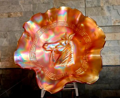 Antieke Schaal carnival glas Dugan Pony Marigold 1920 paard, Antiek en Kunst, Antiek | Schalen, Ophalen of Verzenden