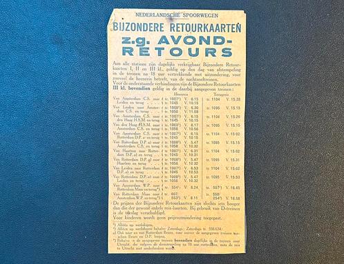 Advertentie NS ‘Bijzondere retourkaarten’ (jaren 30), Verzamelen, Spoorwegen en Tramwegen, Gebruikt, Trein, Ophalen of Verzenden