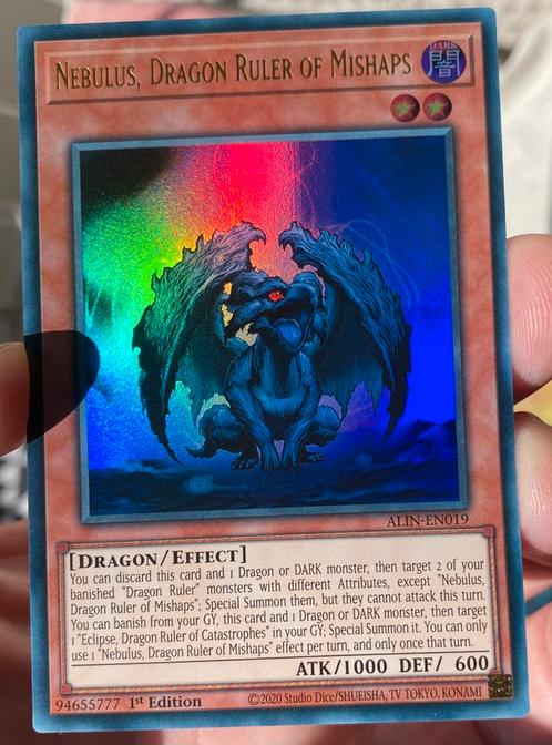 Yu-Gi-Oh! Nebulus, Dragon Ruler of Mishaps ALIN 1st Ed !, Hobby en Vrije tijd, Verzamelkaartspellen | Yu-gi-Oh!, Zo goed als nieuw
