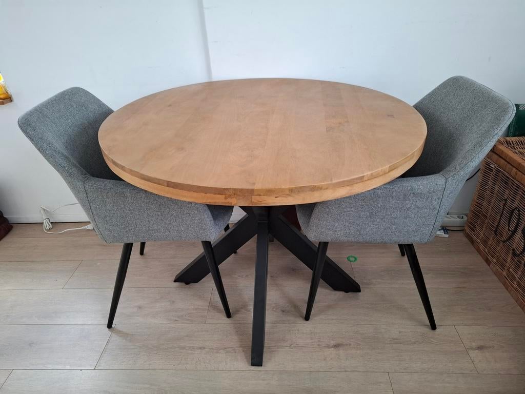 Nieuw in doos Ronde mangohouten eettafel 100cm, Ophalen, 50 tot 100 cm, Rond, 50 tot 100 cm