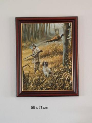 Olieverf Schilderij Jachttafereel met Hond en Fazant beschikbaar voor biedingen