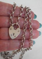 Zilveren hele lange jasseron ketting met hangslot nr.1687, Sieraden, Tassen en Uiterlijk, Antieke sieraden, Verzenden, Zilver