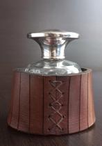 Antiek parfumfles met verzilveren dop en leren houder–uniek, Antiek en Kunst, Ophalen of Verzenden