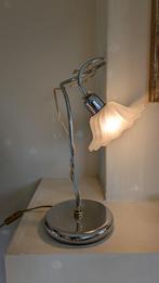 Art Deco tafellamp chroom, goud en glazen bloem, Vintage, Ophalen of Verzenden, Zo goed als nieuw, Glas