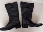 Dameslaarzen leer zwart maat 38, met 2 gespen., Hoge laarzen, Zwart, Ophalen of Verzenden, Gedragen
