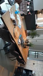 Massief eiken tafel met zwart kruispoot, Huis en Inrichting, Tafels | Eettafels, 200 cm of meer, Zo goed als nieuw, Rechthoekig