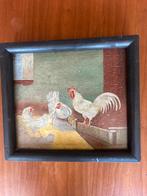 Olieverf schilderij: Kippen en Haan, begin 20e eeuw, Ophalen of Verzenden