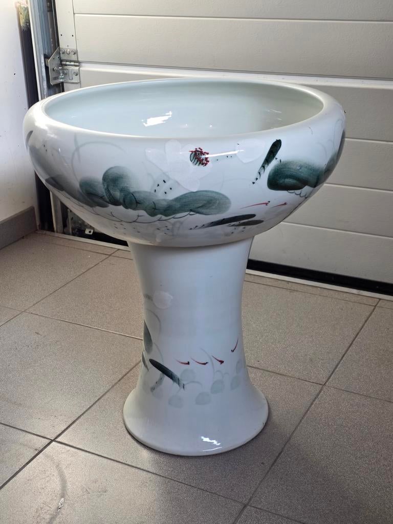 Chinese Jingdezhen Lotus Pot met Standaard - Handgeschilderd, Ophalen, Overige kleuren, 50 tot 75 cm, Aardewerk of Porselein