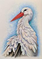 Aquarel Ooievaar, Ophalen of Verzenden, Nieuw, Schilderij, Minder dan 50 cm