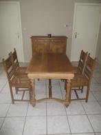 Massief eiken eetkamer met 6 stoelen, Ophalen, Gebruikt, Massief eiken, 4 tot 6 stoelen