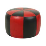Ronde Vintage Rode Zwarte Poef Tweekleurig Skai Sixties, Minder dan 50 cm, Gebruikt, Rond, Ophalen of Verzenden