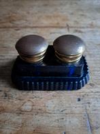 Antieke inktpot glas met koper, Ophalen of Verzenden