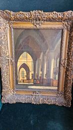 Antiek Schilderij - Kerk Interieur, Antiek en Kunst, Ophalen of Verzenden