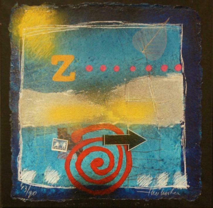 Theo Koster - "Traces"- zeefdruk/gemengde techniek op doek, Antiek en Kunst, Kunst | Litho's en Zeefdrukken, Ophalen of Verzenden