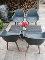 4 Kuipstoelen met Tafel - Grijze Set, Ophalen, Gebruikt, Hout