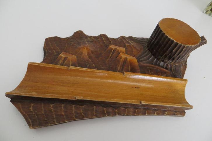 Oude houten bureau inktstel, inktpotje en pennenbakje., Antiek en Kunst, Curiosa en Brocante, Ophalen of Verzenden