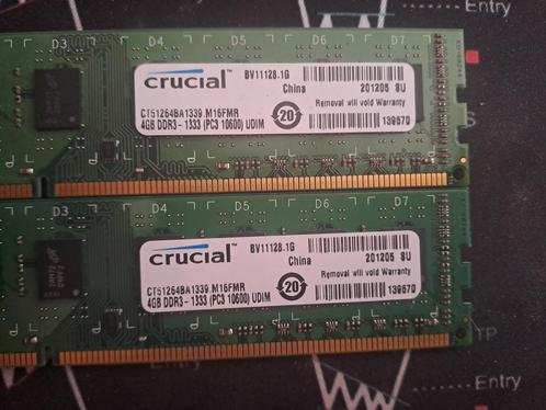 2x 4GB DDR3-1333 RAM – Crucial, Computers en Software, RAM geheugen, Gebruikt, Desktop, DDR3, Ophalen of Verzenden